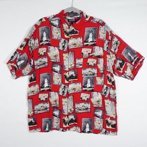 Puritan Mens Shirt Size Large 42/44 Button Front Pocket Collared Red Rayon